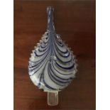 Blue trailed 19th c Nailsea glass bellows 32 cms