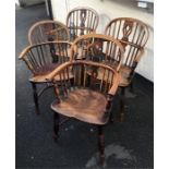 Four ash and elm 19th c Windsor low back chairs