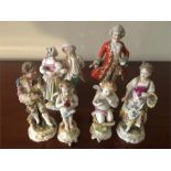 Six miniature continental porcelain figures some a/f