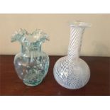 Nailsea glass frill vase 16.5 cms high and a carafe