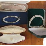 Four boxed sets simulated pearls inc. horn and silver clasp