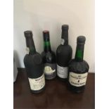 Three bottles vintage port and one Madeira