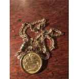 Gold sovereign 1881 on 9ct gold chain total weight 19.9 gms