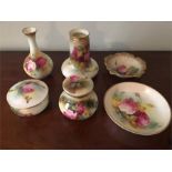 Six small items Royal Worcester all decorated with roses 2 signed Hunt