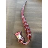 One Nailsea pink and white glass pipe with slight chip 34 cms