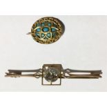 Bar brooch and a turquoise mounted brooch