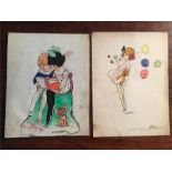 Two original watercolour sketches for Shelley Pottery "Nursery Series" by Hilda Cowham