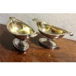 Good quality pair boat shape salt cellars with gilt interiors 1805 by Solomon Hougham