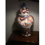 Good 19th c Japanese Imari lidded vase 76 cm high (chip to finial)