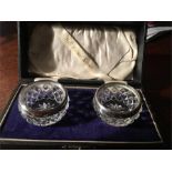 Pair glass salts with silver mounts