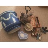 Miscellany inc. Wedgwood jardiniere, pestle and mortar, toys etc.