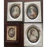 Four 19th c miniatures on ivory of distinguished ladies in decorative frames
