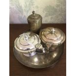 Edward Barnard & Sons 3 piece condiment set with matching tray London 1937 18.4 ozt