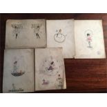 Five original watercolour sketches by Hilda Cowham for Shelley China "Nursery Series"