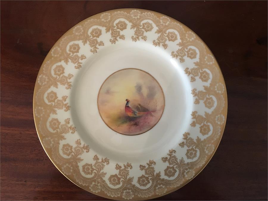 Jas. Stinton Royal Worcester cabinet plate two pheasants 23.5 cm diam.