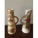 Two Royal Worcester flower painted jugs 20 cm high