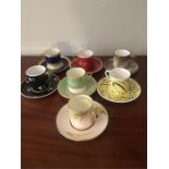 Seven superb Shelley Mocha Demitasse coffee cans and saucers inc. signed A Taylor. 1 cracked