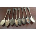 Eight Georgian well worn silver table spoons 14.7 ozt