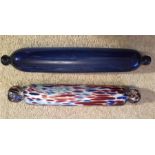 Two 19th c Nailsea glass rolling pins 1 Bristol blue