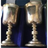 Pair Beverley silver commemorative goblets 1973