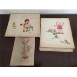 Three original sketches by Mabel Lucie Attwell for Shelley "Nursery Series" 1 not signed