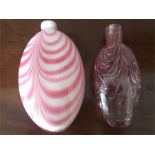 Two fine quality 19th c Nailsea glass flasks one pink and milk white 19cms and one pink and white