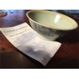 Tek Sing cargo Chinese porcelain bowl 14 cm diam. with original certificate