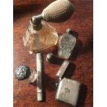 Silver vesta, 2 scent bottles thimble etc.