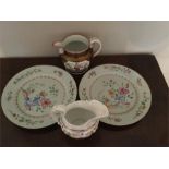 Two Chinese porcelain plates and 2 19th c pottery jugs