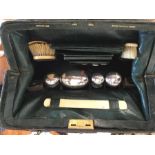 Leuchars Gentleman's leather travelling case with silver topped jars etc.