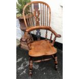 Good pair 19th c yew wood high back Windsor chairs