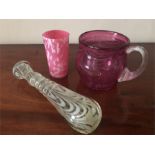 Nailsea glass pestle, jug and beaker