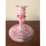 Good quality early 19th d pink and white Nailsea glass candlestick 17cms high