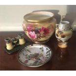 Royal Worceter bowl painted with roses by Sedgley with 2 Noritake pcs. and pair opera glasses