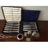 Selection silver and plated ware inc. 2 boxed silver handled knives etc