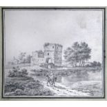 (École flamande) - [Attribué à LEGILLON, Jean-François (1739-1797)].- Paysage animé avec rivière