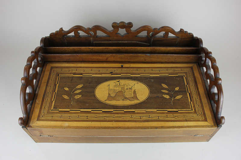 An Anglo-Chinese writing slope, the top with pierced three quarter gallery, inlaid with oval panel - Image 2 of 3