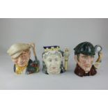 Three Royal Doulton character jugs, Queen Victoria D6788, The Sleuth D6631, and The Gardener D6630