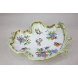 A Herend Hungarian porcelain ornate scalloped dish depicting butterflies and hydrangeas, with gilt