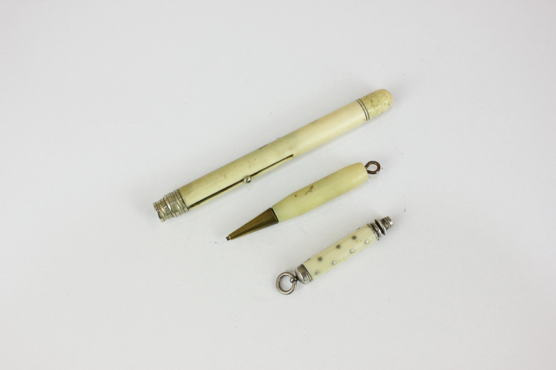 An S Mordan Victorian silver and ivory propelling pencil with twist action, star decoration and ring