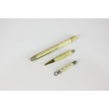 An S Mordan Victorian silver and ivory propelling pencil with twist action, star decoration and ring