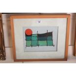 Cesare (20th century Italian school), abstracted composition with sun and nets, 'Mussel Beds, La