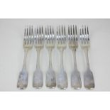 A set of six Victorian silver fiddle pattern table forks, maker Robert, James & Josiah Williams,