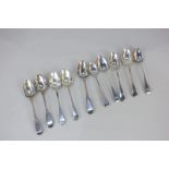 A mixed collection of George III and later silver teaspoons including three sterling silver