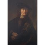 Follower of Ferdinand Bol, portrait of a young man in velvet hat and cloak, oil on panel,