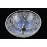 A Rene Lalique Coquilles opalescent bowl, circular moulded with four conjoined shells, etched R