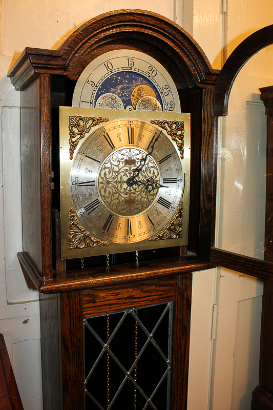 A Fenclocks reproduction chiming long case clock, 11 inch arched dial with moon phases, marked ' - Image 3 of 3