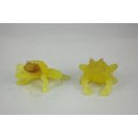 Two Daum, Nancy, yellow glass frogs with gilded eyes, both with etched Daum, France, mark to base,