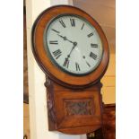 A walnut drop dial wall clock, with 12 inch circular dial and Roman numerals, height 63cm