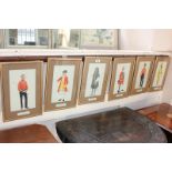 A collection of six colour prints of military officers in uniform from 1669 to 1893, 25cm by 15cm